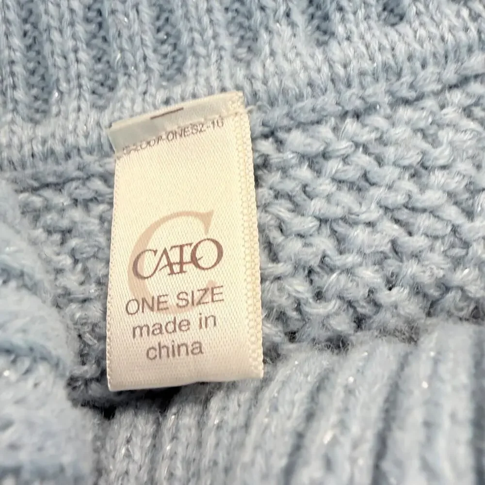 Baby Blue metallic OSFA cowl neck poncho sweater